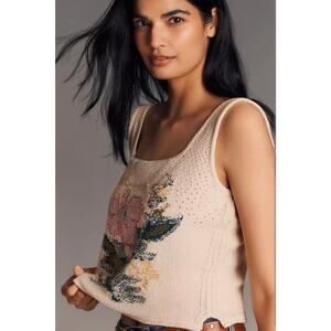 NWT Pilcro by Anthropologie Square Neck Knit Floral Tank Sweater Top.